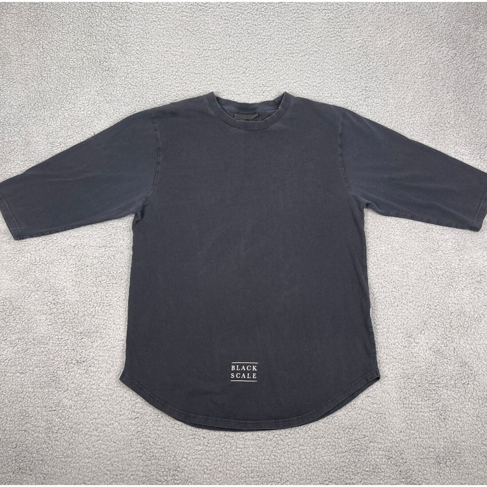 Black Scale Shirt Mens‎ L Black Curved Hem 3/4 Sleeve Spellout Streetware USA